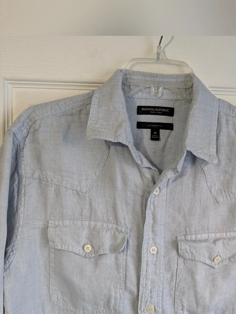 Banana Republic Light Blue Long-Sleeve Standard Fit Linen Shirt Size M
